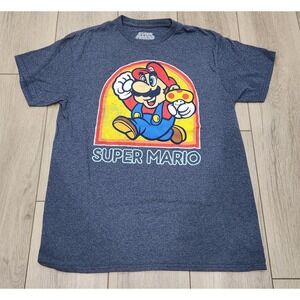 Nintendo Super Mario Mens Shirt M Blue Short Sleeve Graphic Tee Gaming Stretch
